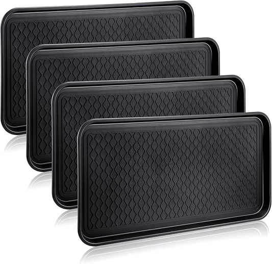 4 Pieces Shoe Tray for Entryway, Waterproof Boot Tray Shoe Mat Multi-Purpose Dog Cat Bowl Mat Pet Food Tray Boot Mat for Entryway Indoor Outdoor Floor Protection (Black,30 x 15 x 1.2 Inch)