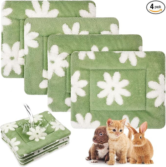 Haull 4 Pcs Waterproof Guinea Pig Bedding Soft Dog Cat Bed Crate Mat Small Animal Plush Cage Liners Rabbit Bunny Kennel Pad Reversible Cozy Pee Thickened Hamster Pad(White Flowes,13 x 10 Inch)