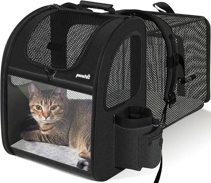 Pecute Pet Carrier Backpack, Dog Carrier Backpack, Expandable with Breathable Mesh for Small Dogs Cats Puppies, Pet Backpack Bag for Hiking Travel Camping Outdoor Hold Pets Up to 18 Lbs