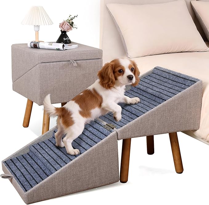 Dog Stairs 21.06" H 6-Step Pet Stairs for High Bed | Tall 6-step stairs for medium large dogs to high bed Convertible to bedside nightstand. Non-slip steps & split ottoman design