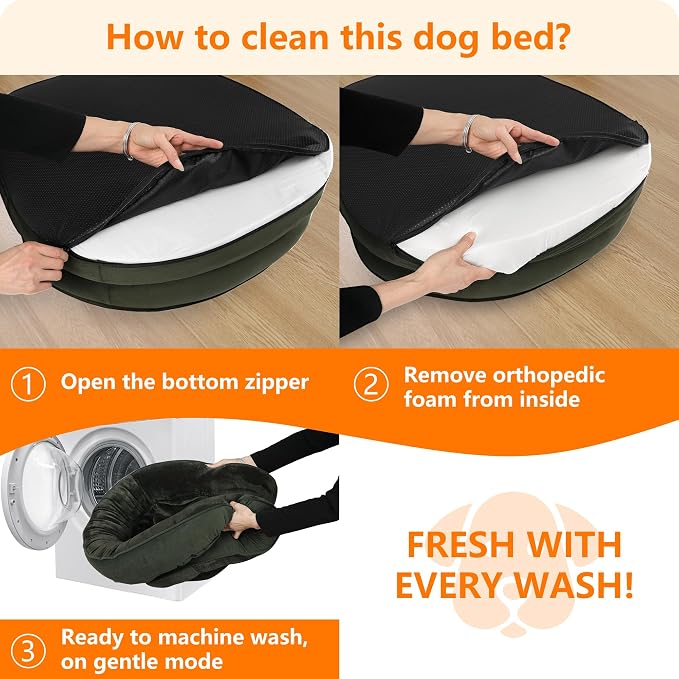 Dwanton Orthopedic Dog Bed for Extra Large Dogs with Gel Memory Foam, Waterproof Dog Sofa, Washable Pet Bed with Four Sided Bolster Cushion, Removable Cover & Non-Slip Bottom, 45", Green