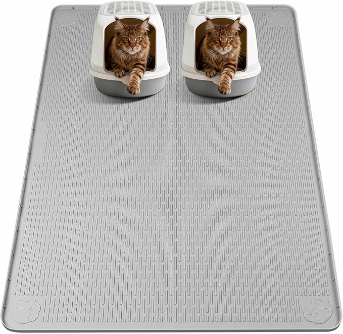 Cat Litter Mat, XL Extra Large 57" x 40" Silicone Mat Litter Trapping Mat for Scatter Control, Soft on Kitty Paws, Easy to Clean (Light Grey)