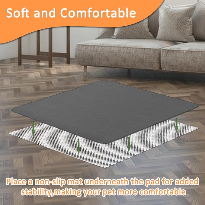 Bunlitent Washable Pee Pads for Dogs 65'' x 48'', 3 Packs Extra Large Reusable Dog Mat with Quick Dry, Fast Absorbent Pet Whelping Pads, Puppy Playpen Mat for Incontinence, Housebreak, Crate, Grey