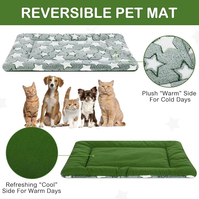 VitalCozy 4 Pcs Dog Crate Pads, Ultra Soft Warm Washable Anti-Slip Kennel Bed Mat for Pets, Reversible, Replaceable, Cage Liner for Small Medium Large Dogs and Cats(20 x 30 x 1.6 Inch,Star,Green)