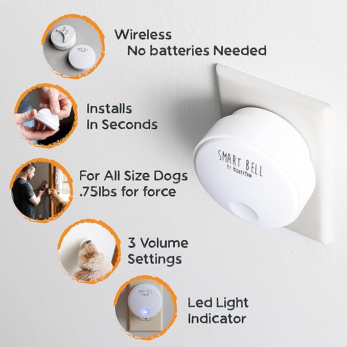 Mighty Paw Smart Bell 2.0 Dog Door Bell for Potty Training Dogs & Puppies, Wireless Dog Potty Communication, Door Bells for Dogs to Go Outside, Easy-Press Puppy Training Tools, 1 Pack