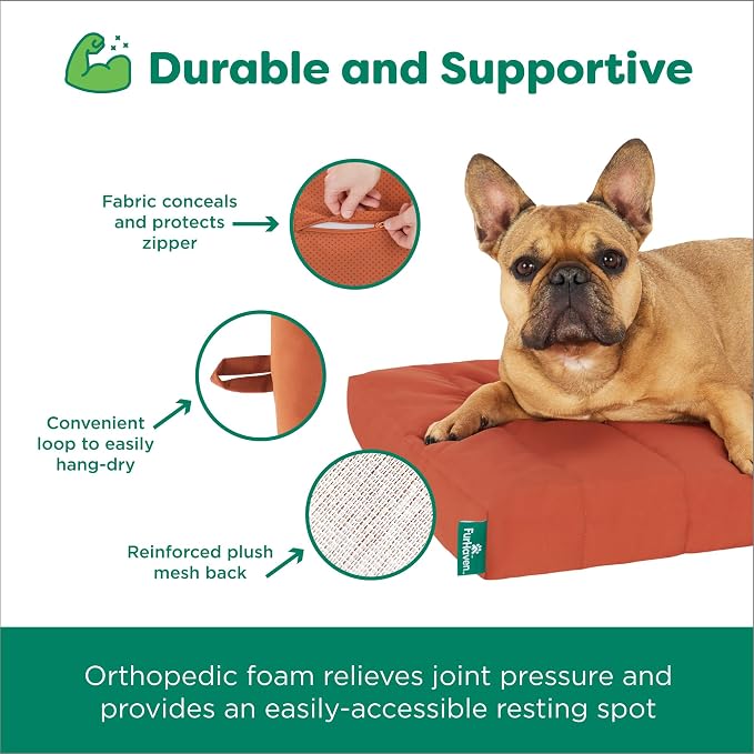 Furhaven Orthopedic Dog Bed – Puffy Quilted Foam Mattress with Removable Washable Cover, Soft & Supportive for Kennels & Crates - X-Large, Rust