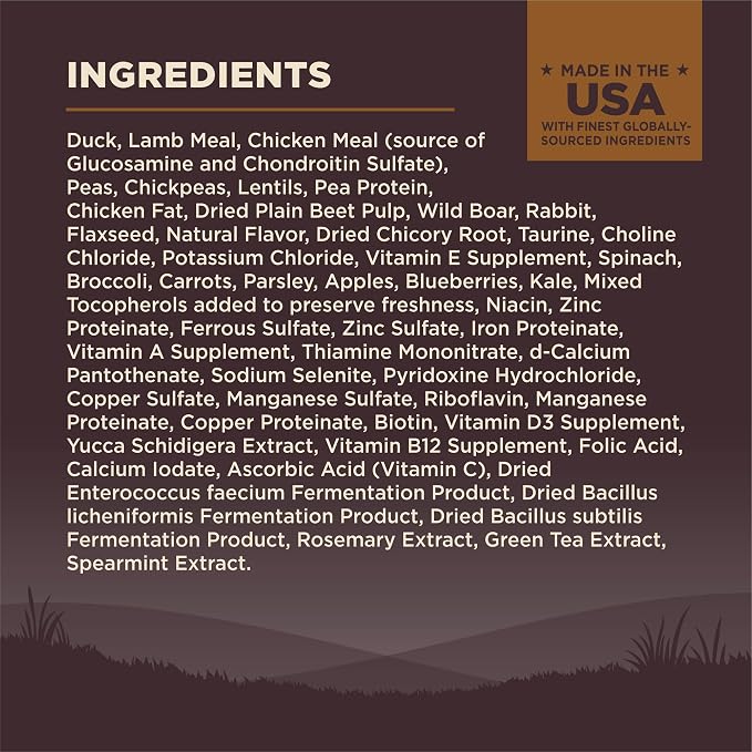Wellness CORE Dry Dog Food, Grain-Free, High Protein, Natural, Wild Game Duck, Lamb, Wild Boar, & Rabbit Recipe, (12-Pound Bag)