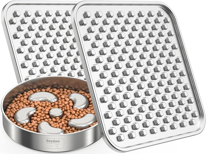 2pcs Stainless Steel Lick Mats + 2Cups Slow Feeder