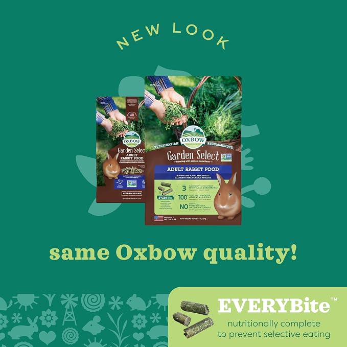 Oxbow Garden Select Rabbit Food,Adult,Made Timothy Hay for Rabbit,Bunny Food Pellets,Non-GMO,No Soy or Wheat,Small Animal Pet Products,Made in USA,High Fiber,8 lb. Bag,(Pack of 2)