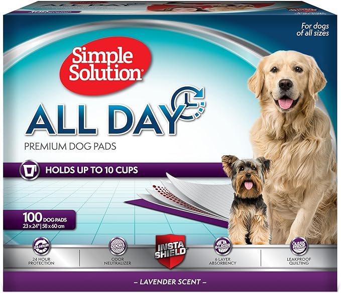 Simple Solution All Day Pee Pads for Dogs, Puppy Potty Training, Leak Proof Dog Pads, Pet Pee Pad, Disposable Puppy Pad, Lavender Scent, LARGE 23"x24", 100 Count