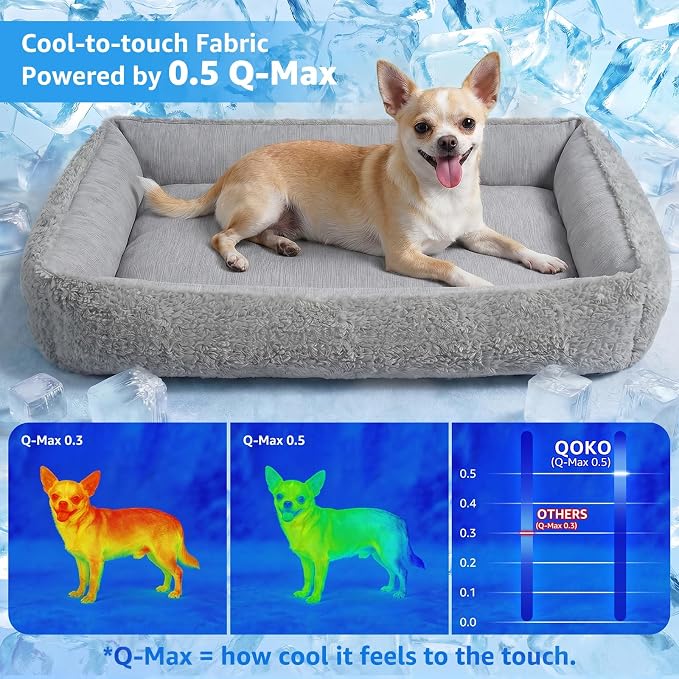 Cooling Dog Bed for Small Medium Dogs - Reversible Design (Ice‑Silk Cooling Layer | Sherpa Fleece Layer), Washable Dog Cooling Mat for Crates, Beds, Sofas 20" × 14"
