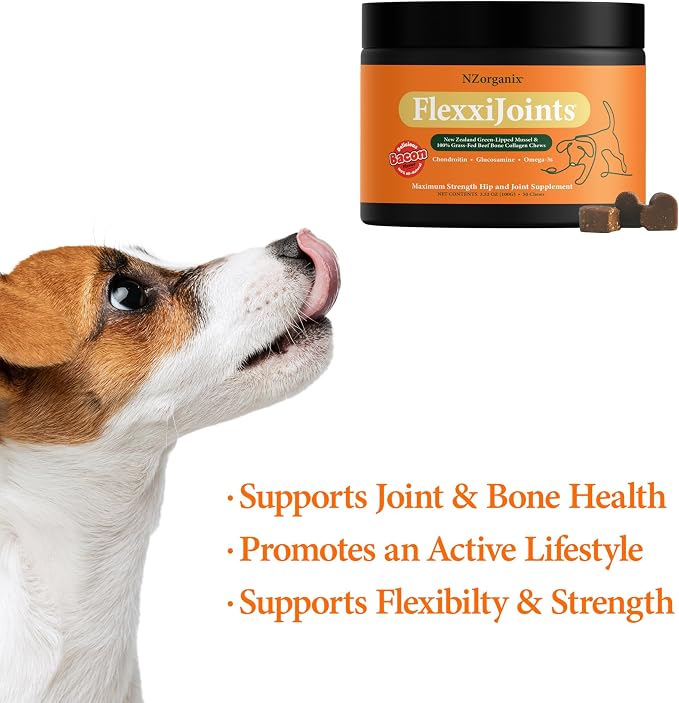 NZorganix FlexxiJoints 100% New Zealand Green-Lipped Mussel Powder, Hip & Joint Support Formula for Dogs & Cats, with Glucosamine, Chondroitin 200g (600 Servings)