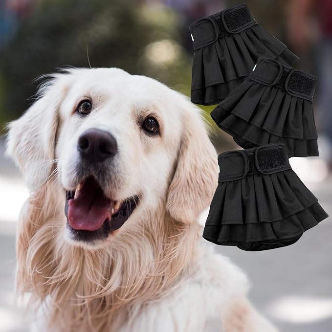 wegreeco Dog Diapers Female (3 Pack), Highly Absorbent Dog Diapers for Female Dogs, Washable in Heat, Incontinence, or Excitable Urination (Black, Medium)