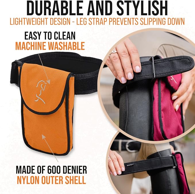 Woofhoof Equestrian Cell Phone Holder, XL Orange On The Calf/Leg Band Holster - Perfect Horse Accessories, Universal Fit, Padded Strap, Magnetic Closure, Made of Durable Nylon, Machine Washable