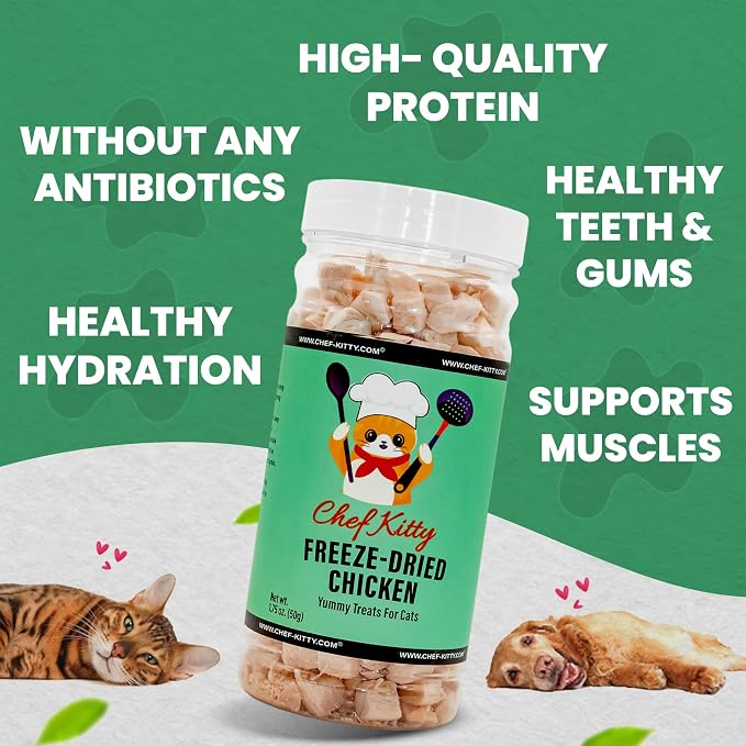 Freeze Dried Chicken Cat Treats | Healthy Dog Food Toppers 100% Human Grade | Single Ingredient, Grain Free Chicken Dog Treats | Inspected & Tested in USA | No Additives or Preservatives, 3.5 oz