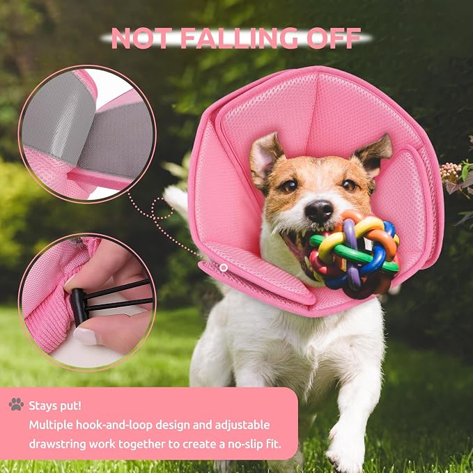 Dog Cone Collar - Soft Elizabethan Collar for Dogs After Surgery, Comfy Cone for Dogs to Stop Licking, Adjustable Dog Cone Alternative for Wound Healing (Pink M)