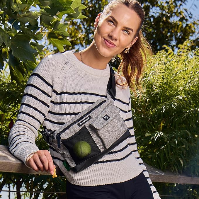 Cleverpup Walk & Train 2-in-1 Dog Walking Bag - Hands-Free Training Crossbody Sling & Fanny Pack with Treat Pouch, Poop Bag Holder, Phone Pockets - Adjustable Waist or Shoulder Strap - Heather Grey