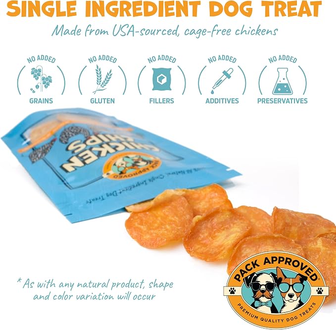 Pack Approved Chicken Chips - Crunchy, Single Ingredient Dog Treat -100% All Natural Chicken Breast - 12oz