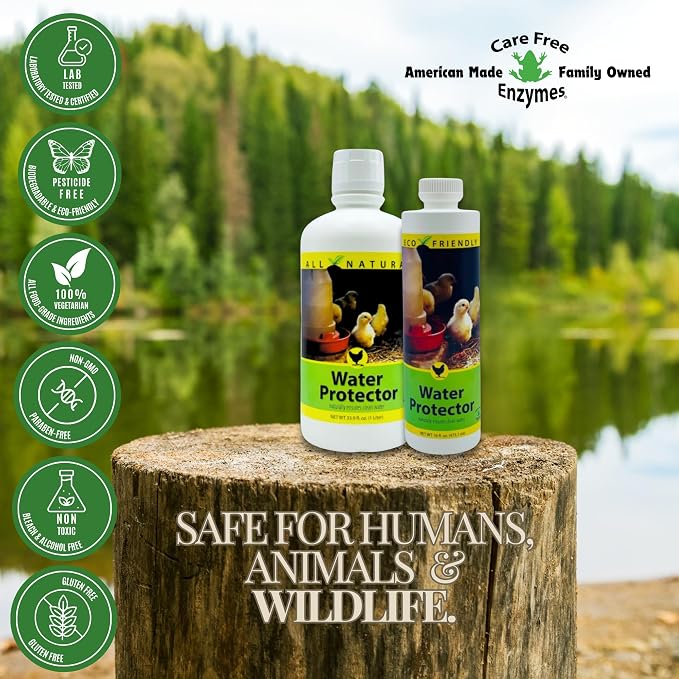 Carefree Enzymes Poultry Drinking Water Protector — Natural Enzyme Cleaner for Chicken, Duck & Livestock Waterers, 1 Gallon