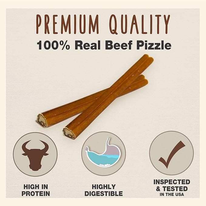 Cadet Bully Sticks for Small Dogs, All-Natural Beef Pizzle, Long-Lasting Rawhide Free Dog Treats for Aggressive Chewers, 4 Count