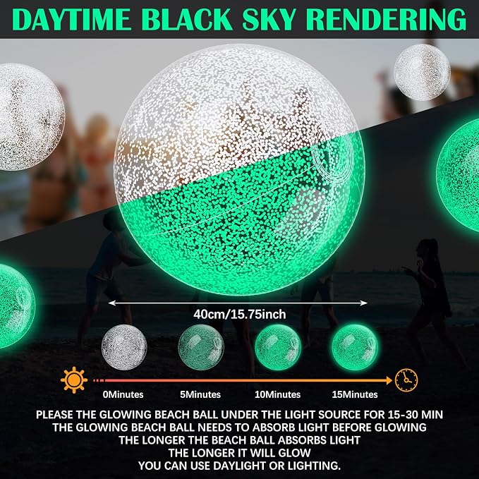6 Pcs 16 Inch Light up Beach Balls Glow in The Dark Blow up Pool Floating Inflatable Balls for Summer Neon Party Games Pool Garden Decorations Outdoor