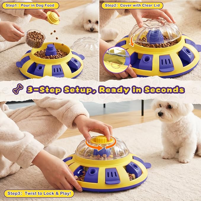 Dog Puzzle Toy, 3 Levels Adjustable Treat Dispenser, Slow Feeder Interactive Enrichment Toy, Mental Stimulation IQ Training Game, Interactive Dog Toy for Small Medium Large All Breeds Dogs,Yellow