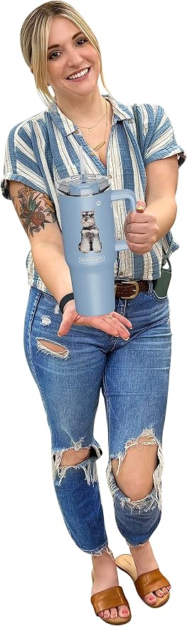 E&S Pets SERENGETI 40 Oz Ultimate Tumbler with Handle and Straw - Vacuum Insulated Tumbler with Straw and Lid - Stainless Steel Travel Mug for Pet Lovers - 3D Designs of your favorite Dog (Schnauzer)