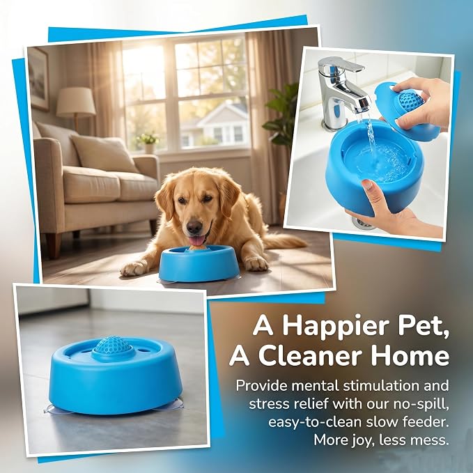Lick and Roll Bowl,Slow Feeder Lick Bowls for Dogs, Dog Lick Bowl with Ball, Dog Licking Toy for Wet Food、 Water、 and Snacks, Suitable for Large to Small Dogs、 Cats、 Puppies、and Pets（Blue.