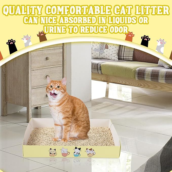 Roshtia 30 Pcs Disposable Cat Litter Box Foldable Paper Kitty Tray 13.8 x 10 x 2 Inch Portable Kitten Pan Low Entry Lightweight Cardboard(Cat Litter Box,Beige)