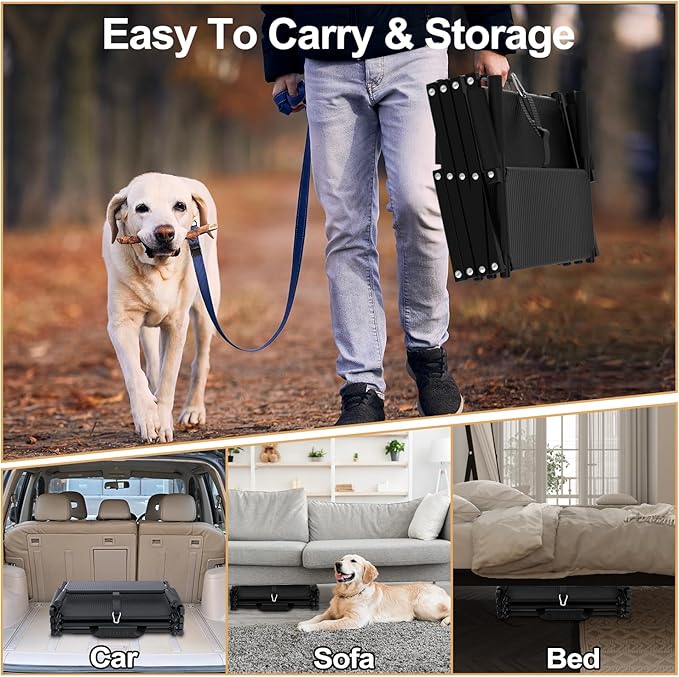 Extra Wide 5 Steps Dog Stairs for Large Dogs, Foldable DogRamp for Car with Non-Slip Surface, Pet Stairs DogStairs for car, Dog Steps for Cars, SUV, High Beds, Truck, Supports up to 250 lbs