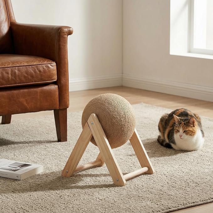 ibasenice Cat Scratch Toy, Sisal Scratcher Ball, Fun for Cats, Protects Furniture