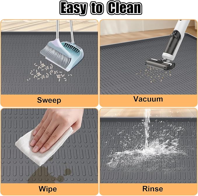 Silicone Cat Litter Mat, 47" x 35" Extra Large Litter Trapping Mat for Litter Box, Leak-Proof, Non-Slip, Kitty Litter Mats with Soft Texture for Floor, Keeping The Floor Clean (Dark Grey)