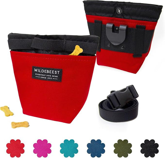 Wildebeest Dog Treat Pouch, Dog Treat Bag, Dog Training Treat Pouch, Dog Travel Bag, Pet Treat Pouch, Magnetic Closure, 2 Water-Resistant Compartments, Detachable Waist Strap & Belt Clip