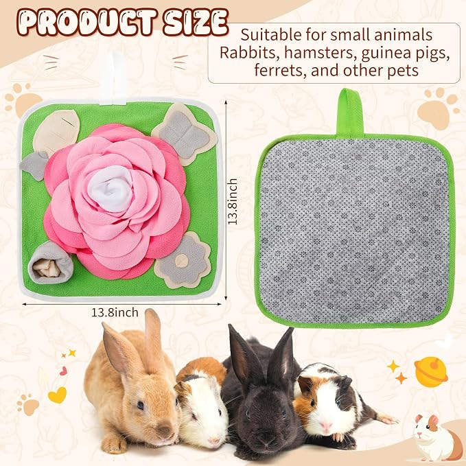 Yinkin 4 Pack Rabbit Foraging Snuffle Mat for Small Animals Puzzle Toys 13.8 x 13.8 Inches Funny Interactive Nosework Feeding Mat for Bunny Hamsters Guinea Pigs Ferrets Chinchillas (Classic Style)