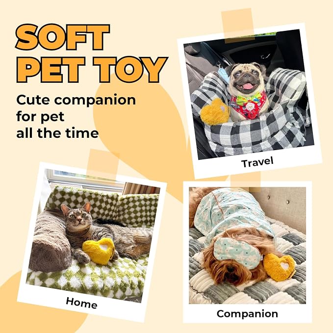 FUNNY FUZZY Dog Toy, Heart Plush Squeaky Dog Toy for Puppy Cats with Soft Squeaker, Fun for Indoor Puppies and Kitten, Pet Toy for Small Medium Large Breeds, Yellow,1PC