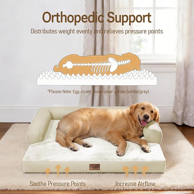 Comfort Expression Large Dog Bed Washable - XL Orthopedic Dog Beds Waterproof Pet Couch Memory Foam Sofa Bolster with Removable Cover - 42 x 30