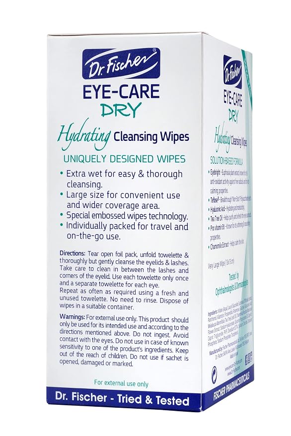 Dr. Fischer Tea Tree Eyelid Wipes - Gentle Eye Wipes for Everyday Eye Cleansing and Hypoallergenic Makeup Remover (60 Wipes)