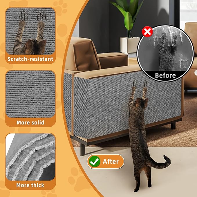 2pack Cat Scratch Couch Furniture and Wall Protector | Adhesive Cat Scratch Pad for Covering Cat Tower, DIY Climbing Cat Scratcher Couch Protector from Cat Claws Scratching (Light Gray)