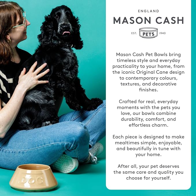 Mason Cash: Non-Tip Dog Bowl - Cream - 8.3", 54oz - Durable Ceramic Food & Water Angled Dish, Microwave-Dishwasher Safe, Pet Meal Feeding & Hydration