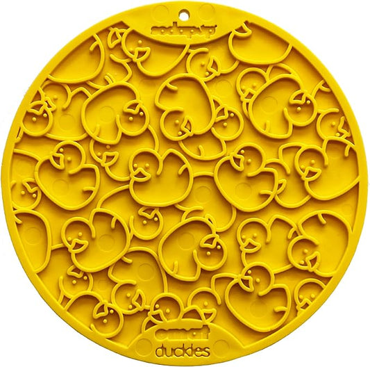 SodaPup Duckies eMat – Durable Lick Mat Feeder with Suction Cups Made in USA from Non-Toxic, Pet-Safe, Food Safe Rubber for Mental Stimulation, Digestive Health, Avoid Overfeeding, Calming, More