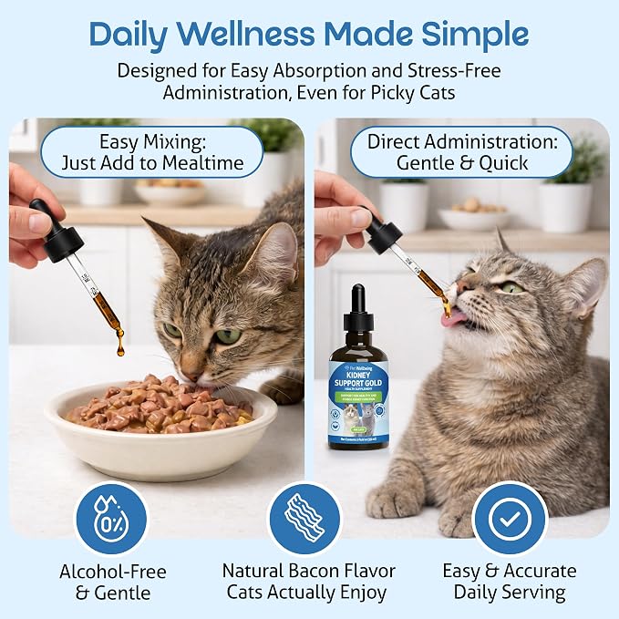 Pet Wellbeing Kidney Support Gold for Cats - Supports Normal Kidney Function & Detox, Healthy Hydration & Energy with Rehmannia & Dong Quai - NASC Certified & Vet-Formulated - 2oz Liquid Formula
