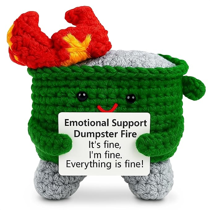 Reluen Support Crochet Decorative Figure – Handcrafted Crochet Desk Decor for Home & Office, Inspirational Gift with Message Card, Adult Collectible Accent