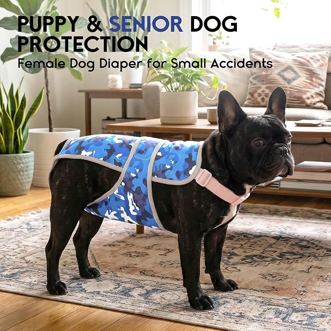 ASENKU 2 Pack Female Dog Diapers with Suspenders, Reusable Washable Puppy Panties for Small Dogs, Leak-Proof Pet Underwear for Heat Cycle & Period