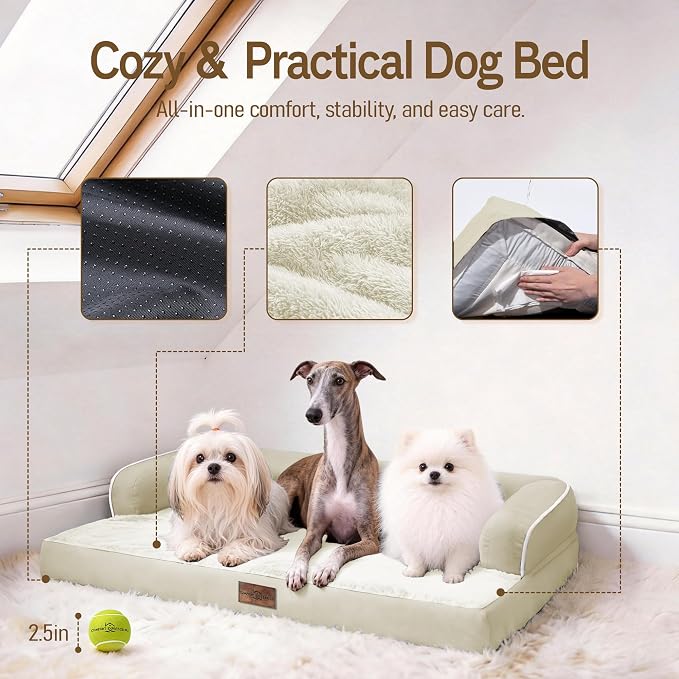Comfort Expression Extra Large Dog Bed - XXL Orthopedic Washable Bed for Big Dogs - Waterproof Bolster Pet Couch with Removable Non-Slip Cover, 48 x 33