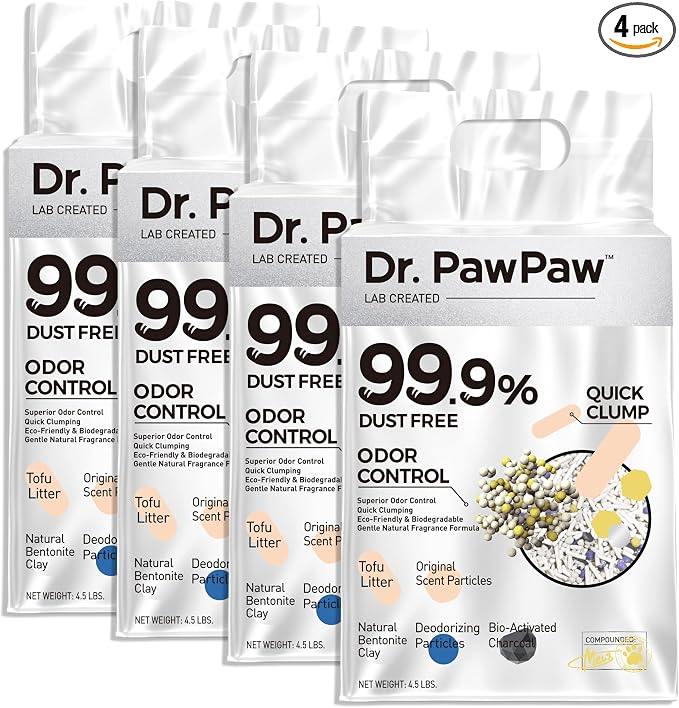 Tofu Cat Litter, Dr. PawPaw Clumping Cat Litter, Natural Tofu Scent 18 lb, Dust-Free Keep Kitty Tidy, Superior Odor Control Keep Step Fresh