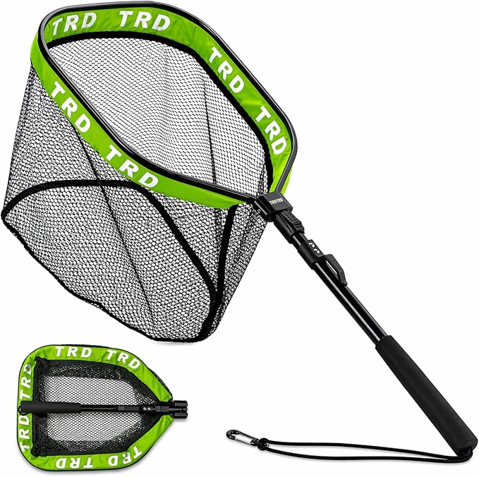 AluFloat X1 Fishing Net with Handle (Fish Net) - Floating Foldable Rubber-Coated Deep Mesh Landing Net for Bass & Fly Fishing - Fishing Gear, Kayak Accessories, Fishing Accessories