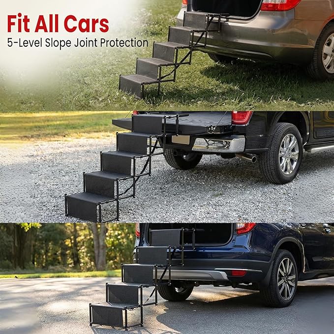 Dog Stairs for Large Dogs,37.4"x 12.8",5 Steps Foldable Dog Ramp with Non-Slip Surface,Extra Wide Lightweight Pet Stairs Dogs Steps Suitable for SUV,Truck,Sofas,High Bed,Couch,Supports up to 110 LBS