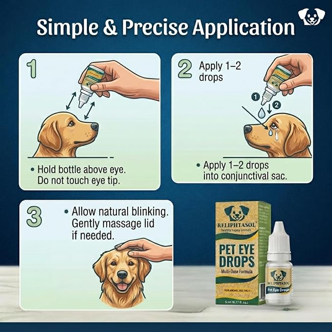 Pet Eye Drops – Vet-Formulated Dog Eye Infection Inflamation Treatment, Allergy Relief, Dry Eyes & Red Eye, Tear Stain Remover for Dogs, Cats, Cattle, Sheep, Horses – 5 mL 0.17 fl oz (1 Bottle)