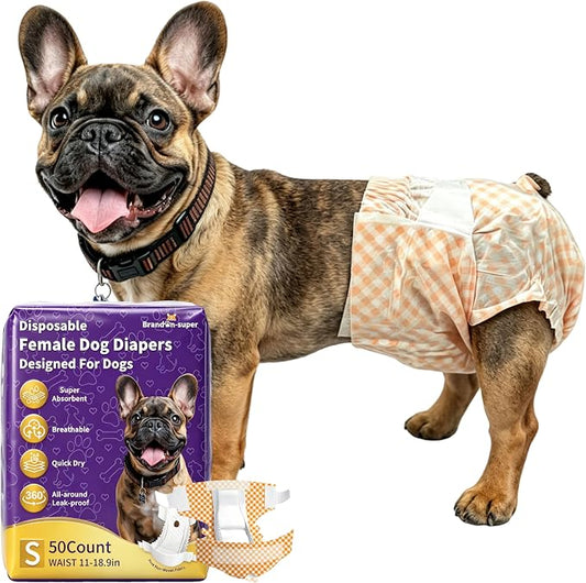 BrandonSuper Dog Diapers Female 50CT,S,Ultra Absorbent Disposable Girl Doggy Diapers,Leak-Proof 360°Waist Dog Diapers
