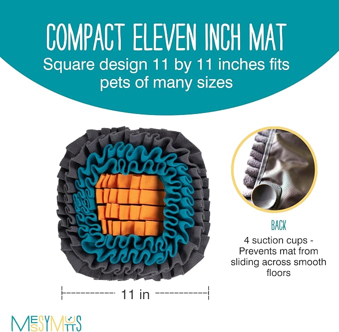 Messy Mutts Square Forage Mat with Suction Cups on Back for Stability | 11” x 11” Snuffle Mat Puzzle for Dogs | Stimulating Sniffing Interactive Puzzle for Dogs